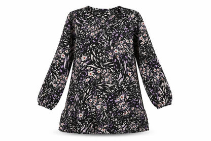 Marks and Spencer Womens Black Floral Viscose A-Line Size 16 V-Neck Button - Ruffle