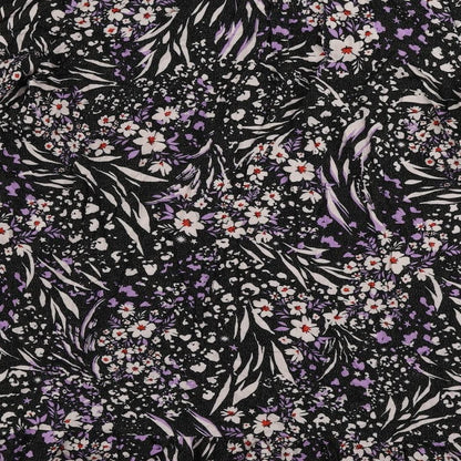Marks and Spencer Womens Black Floral Viscose A-Line Size 16 V-Neck Button - Ruffle