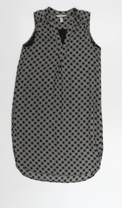 H&M Womens Black Geometric Polyester Shift Size 6 V-Neck Pullover