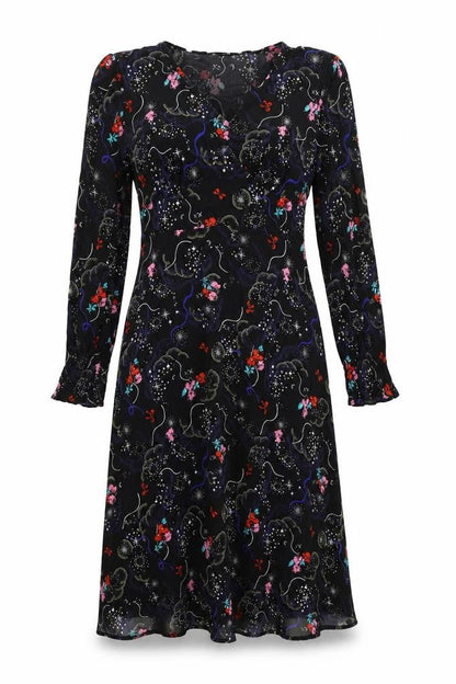 Marks and Spencer Womens Black Geometric Viscose A-Line Size 10 V-Neck Zip
