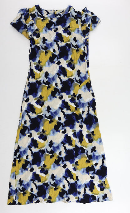 Marks and Spencer Womens Multicoloured Geometric Viscose A-Line Size 8 Round Neck Button