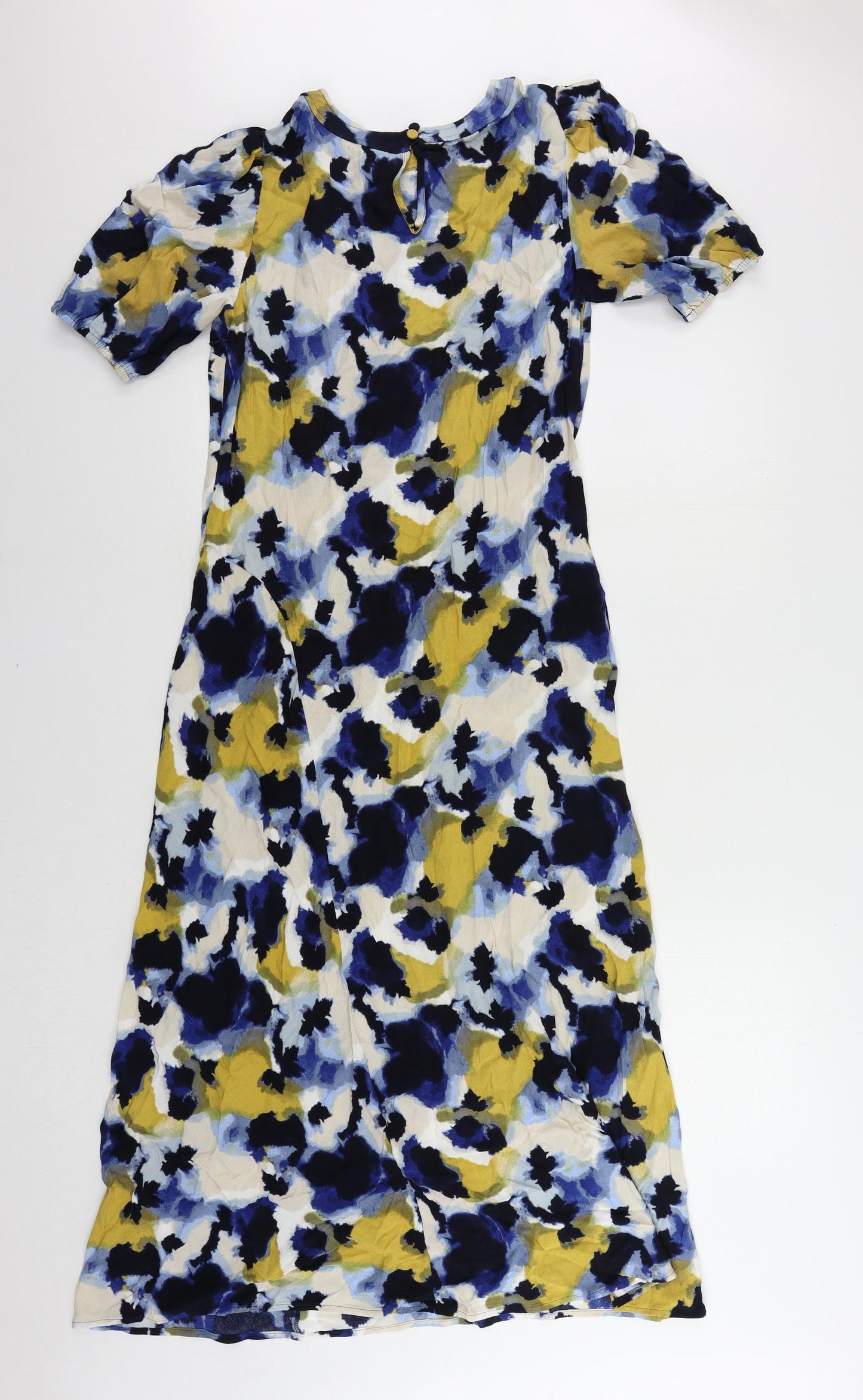 Marks and Spencer Womens Multicoloured Geometric Viscose A-Line Size 8 Round Neck Button