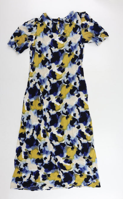 Marks and Spencer Womens Multicoloured Geometric Viscose A-Line Size 8 Round Neck Button