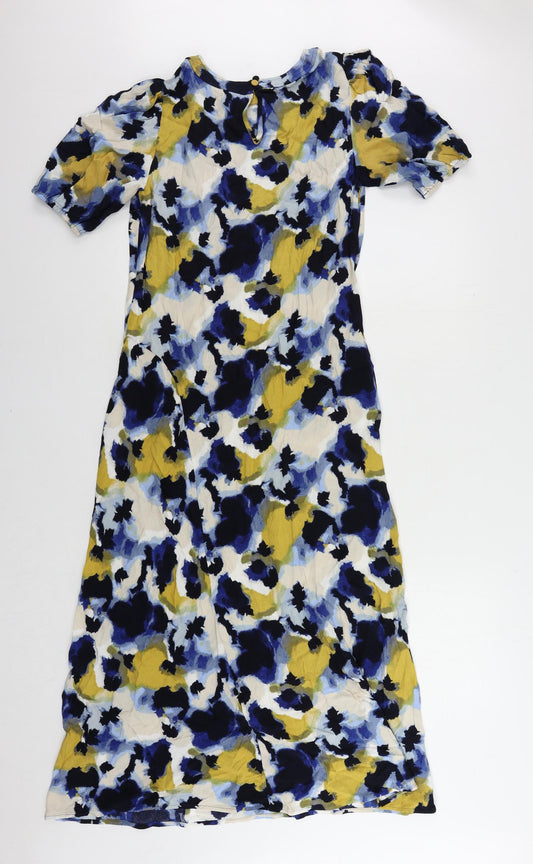 Marks and Spencer Womens Multicoloured Geometric Viscose A-Line Size 8 Round Neck Button