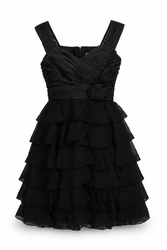 JS Boutique Womens Black Polyester A-Line Size 10 V-Neck Zip - Ruffle
