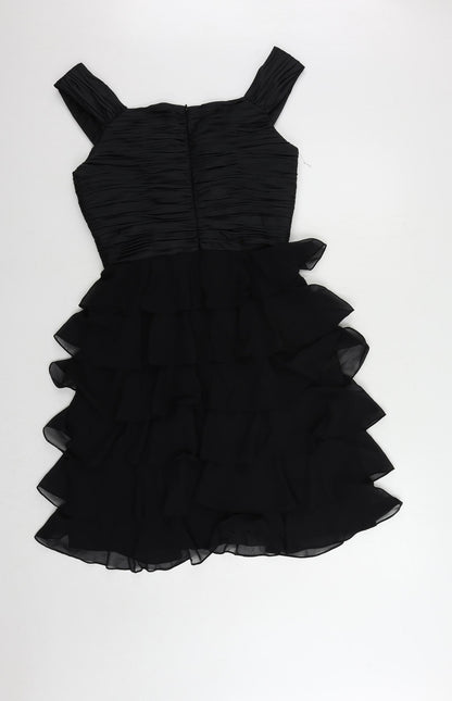 JS Boutique Womens Black Polyester A-Line Size 10 V-Neck Zip - Ruffle