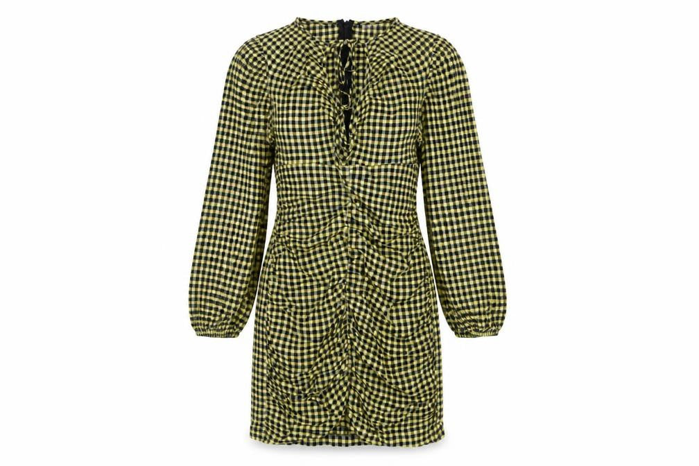 Topshop Womens Yellow Gingham Viscose Pencil Dress Size 10 V-Neck Zip