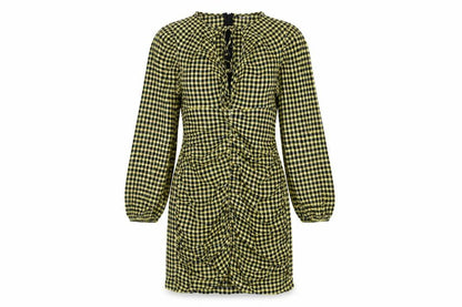 Topshop Womens Yellow Gingham Viscose Pencil Dress Size 10 V-Neck Zip