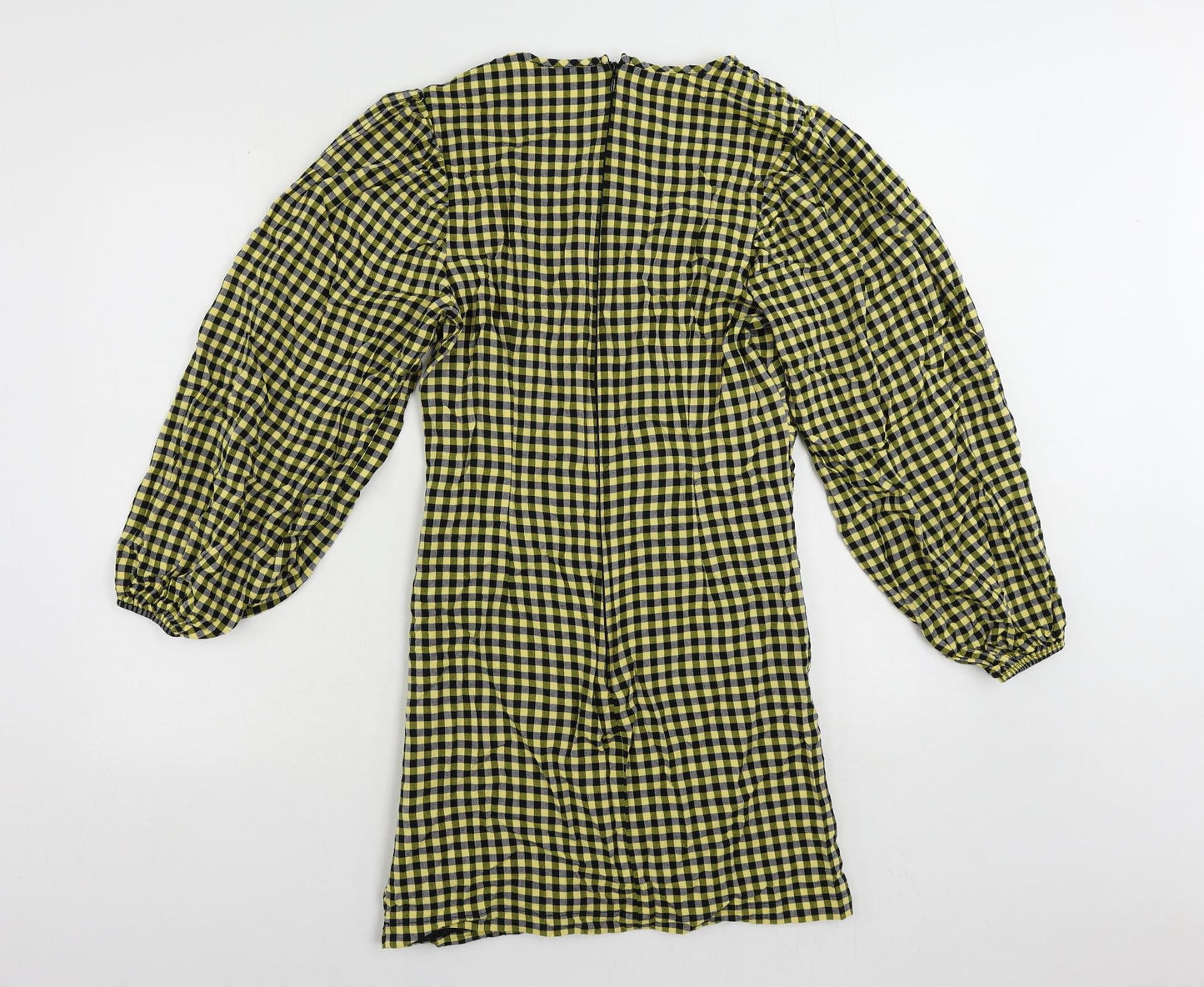Topshop Womens Yellow Gingham Viscose Pencil Dress Size 10 V-Neck Zip