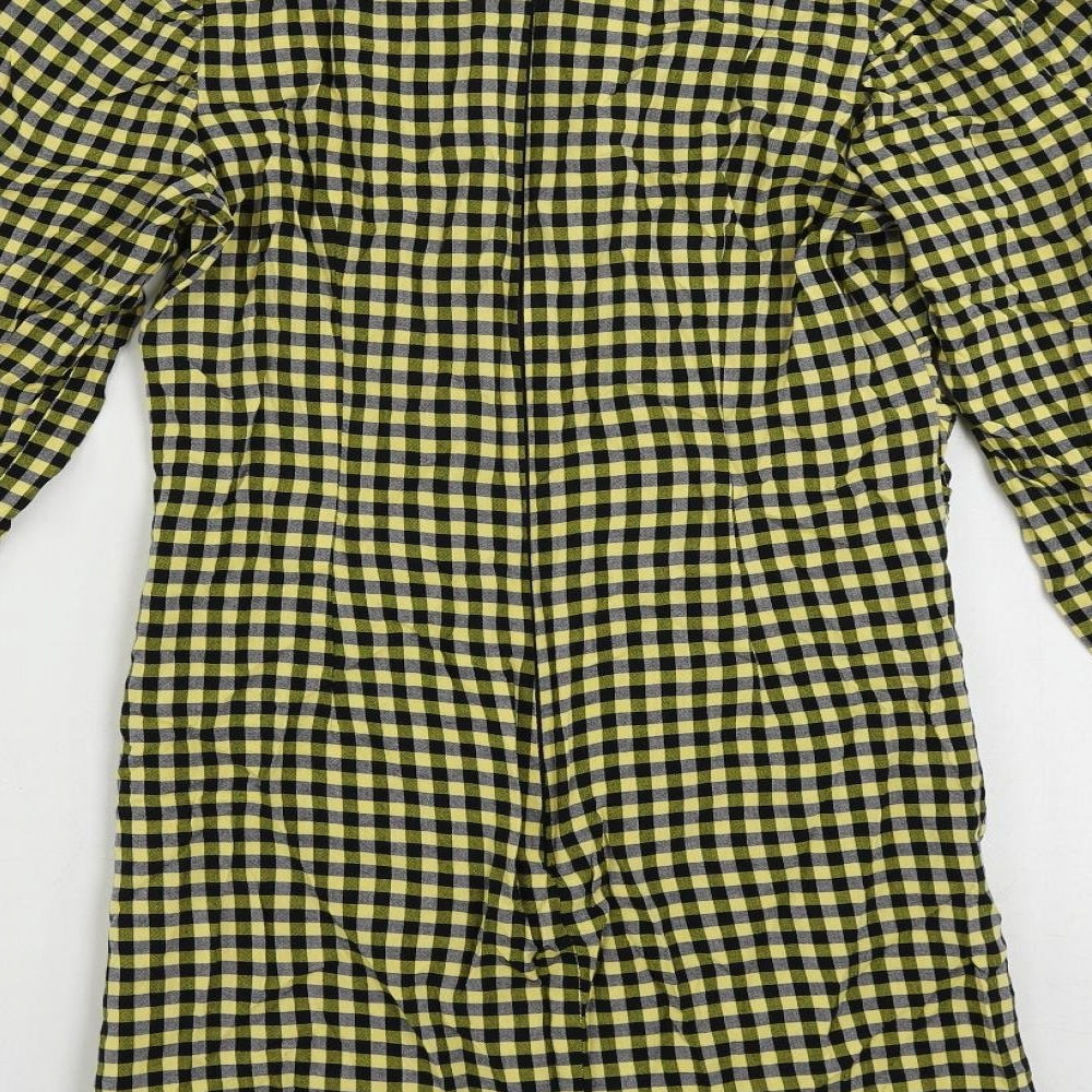 Topshop Womens Yellow Gingham Viscose Pencil Dress Size 10 V-Neck Zip