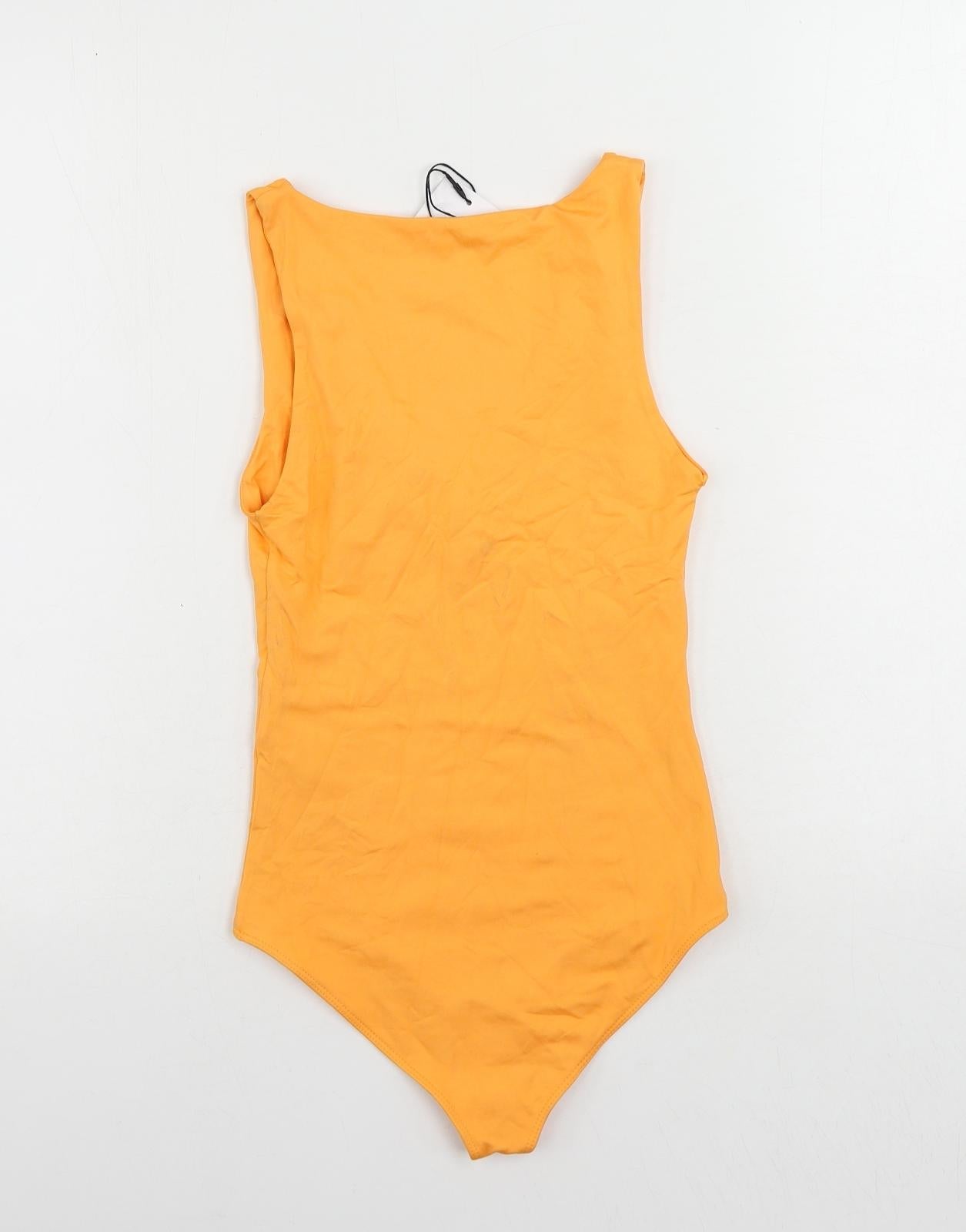 Stradivarius Womens Orange Polyamide Bodysuit One-Piece Size XS Snap