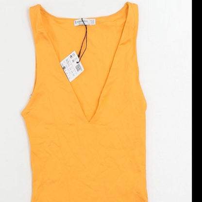 Stradivarius Womens Orange Polyamide Bodysuit One-Piece Size XS Snap