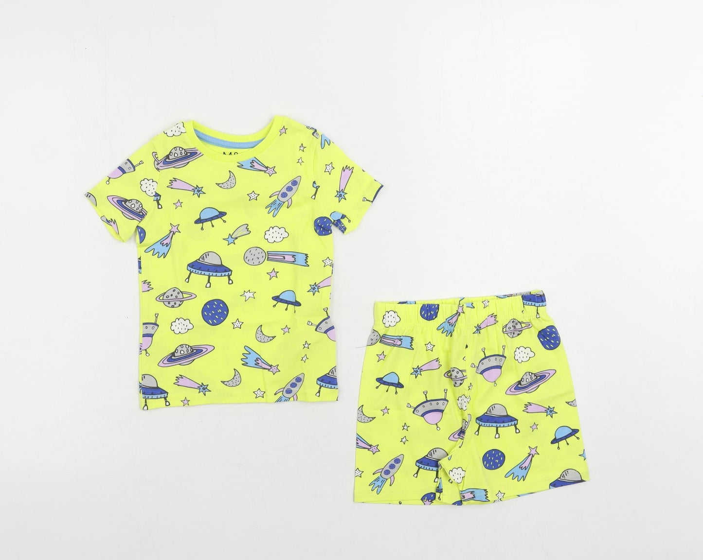 Marks and Spencer Baby Yellow Geometric Cotton Set Pyjama Set Size 18-24 Months Pullover - Space Print