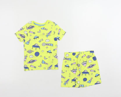 Marks and Spencer Baby Yellow Geometric Cotton Set Pyjama Set Size 18-24 Months Pullover - Space Print