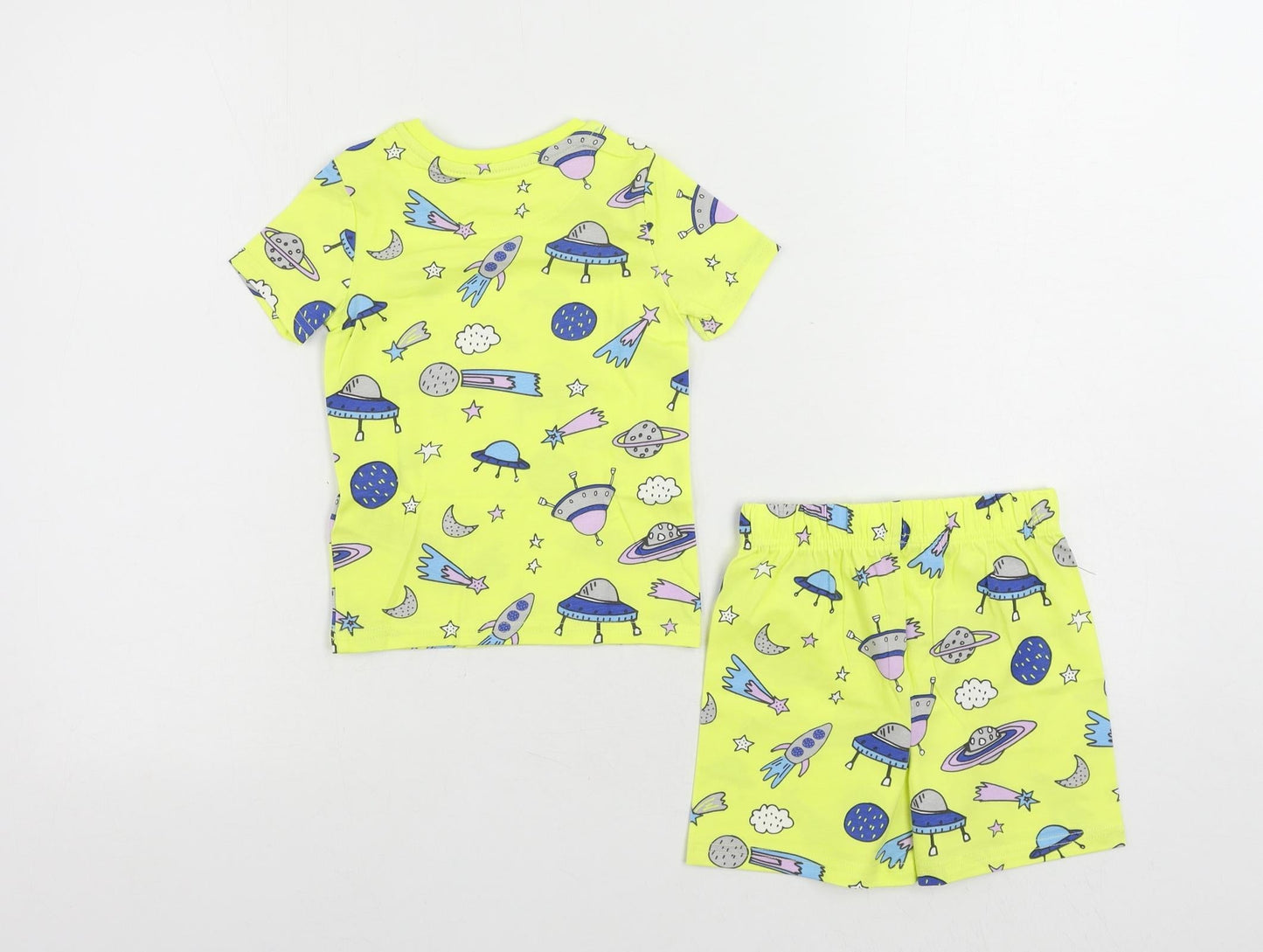 Marks and Spencer Baby Yellow Geometric Cotton Set Pyjama Set Size 18-24 Months Pullover - Space Print