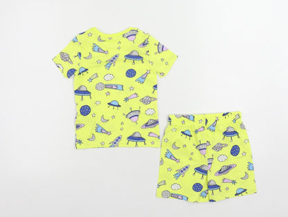 Marks and Spencer Baby Yellow Geometric Cotton Set Pyjama Set Size 18-24 Months Pullover - Space Print