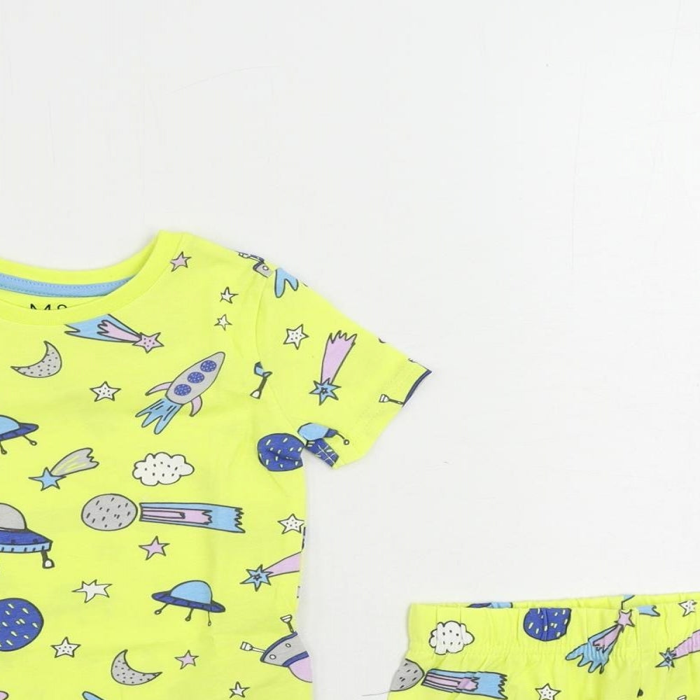 Marks and Spencer Baby Yellow Geometric Cotton Set Pyjama Set Size 18-24 Months Pullover - Space Print