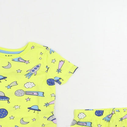Marks and Spencer Baby Yellow Geometric Cotton Set Pyjama Set Size 18-24 Months Pullover - Space Print
