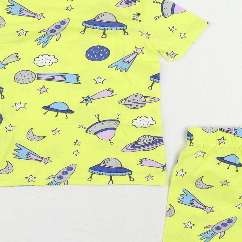 Marks and Spencer Baby Yellow Geometric Cotton Set Pyjama Set Size 18-24 Months Pullover - Space Print