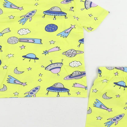 Marks and Spencer Baby Yellow Geometric Cotton Set Pyjama Set Size 18-24 Months Pullover - Space Print