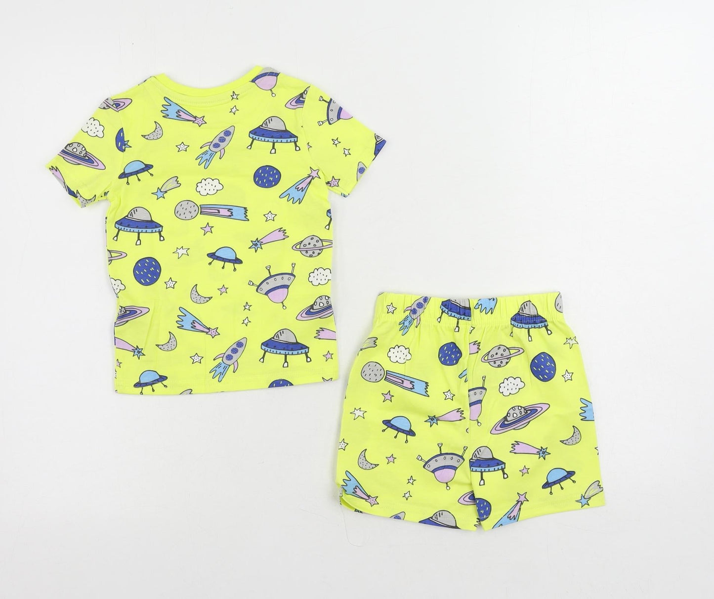 Marks and Spencer Baby Yellow Geometric Cotton Set Pyjama Set Size 18-24 Months Pullover - Space Print