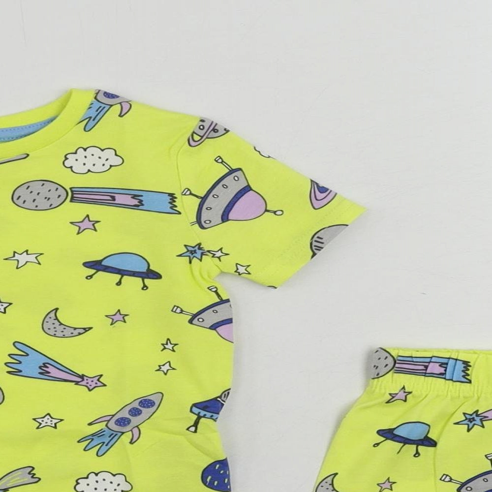 Marks and Spencer Baby Yellow Geometric Cotton Set Pyjama Set Size 18-24 Months Pullover - Space Print
