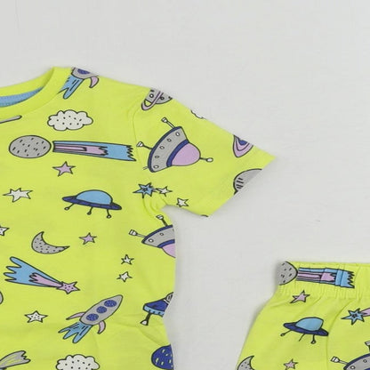 Marks and Spencer Baby Yellow Geometric Cotton Set Pyjama Set Size 18-24 Months Pullover - Space Print