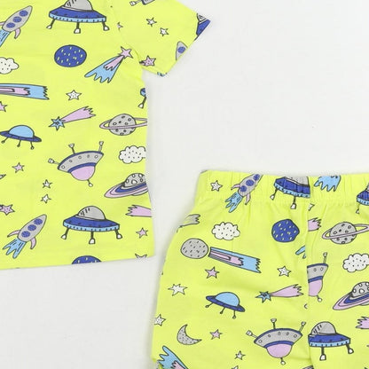 Marks and Spencer Baby Yellow Geometric Cotton Set Pyjama Set Size 18-24 Months Pullover - Space Print
