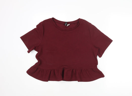 Divided by H&M Womens Red Polyester Basic Blouse Size M Round Neck - Peplum