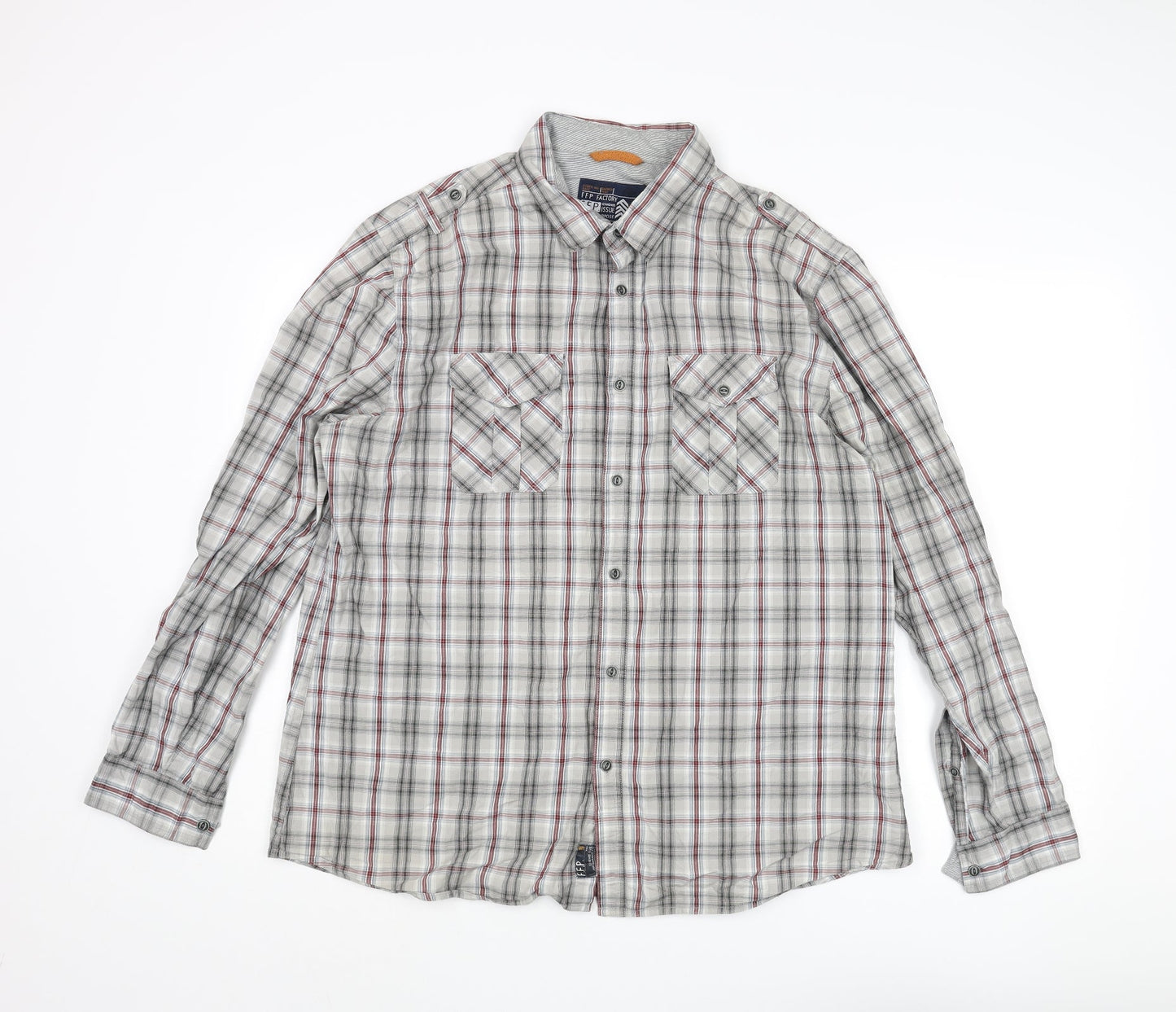 Debenhams Mens Grey Check Cotton Button-Up Size XL Collared Button