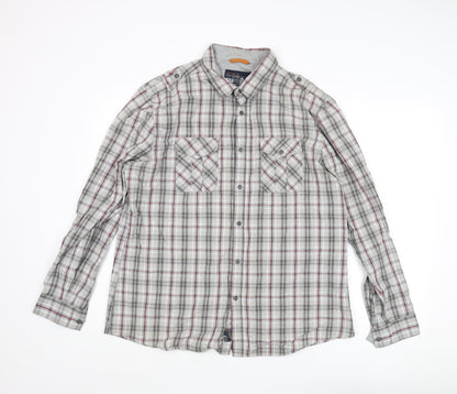Debenhams Mens Grey Check Cotton Button-Up Size XL Collared Button