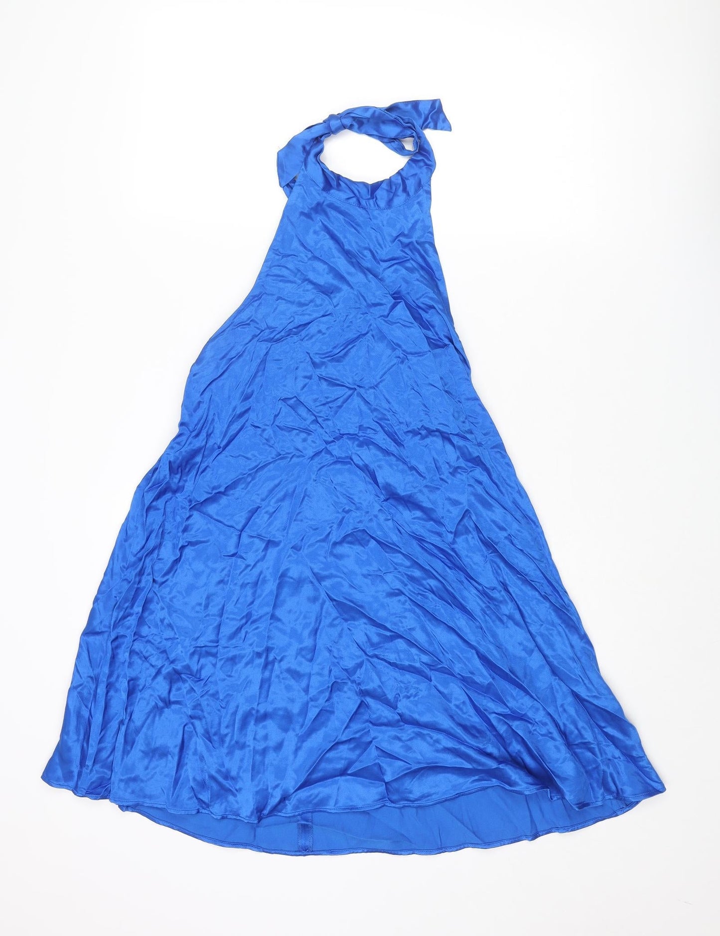 Zara Womens Blue Polyester A-Line Size M Halter Button