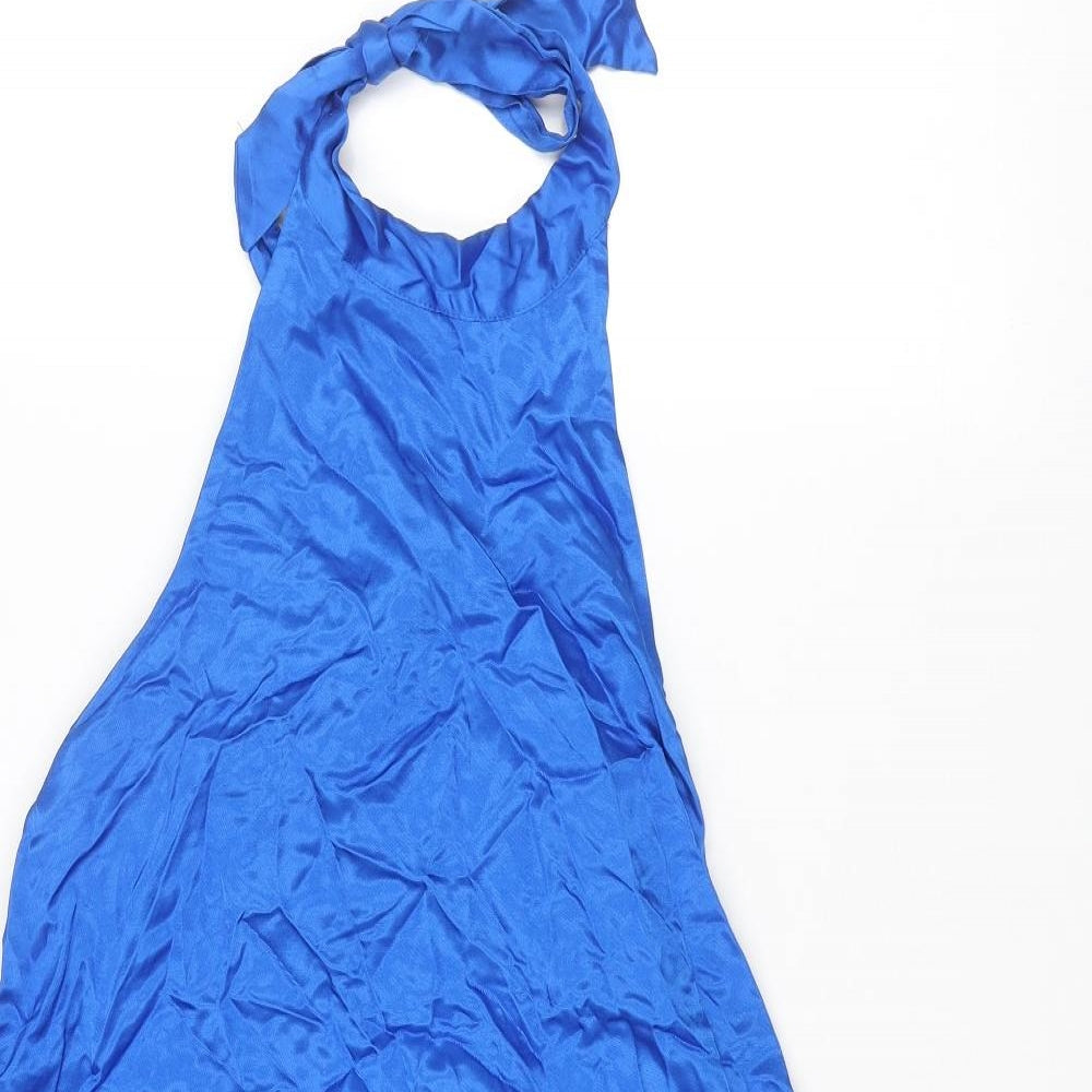 Zara Womens Blue Polyester A-Line Size M Halter Button