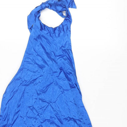 Zara Womens Blue Polyester A-Line Size M Halter Button