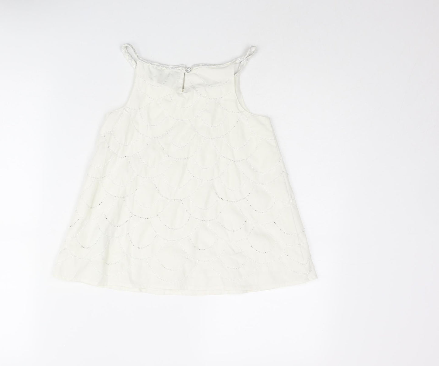 Autograph Girls White Geometric Polyester Camisole Blouse Size 7-8 Years Round Neck Button - Beading