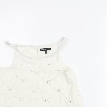 Autograph Girls White Geometric Polyester Camisole Blouse Size 7-8 Years Round Neck Button - Beading