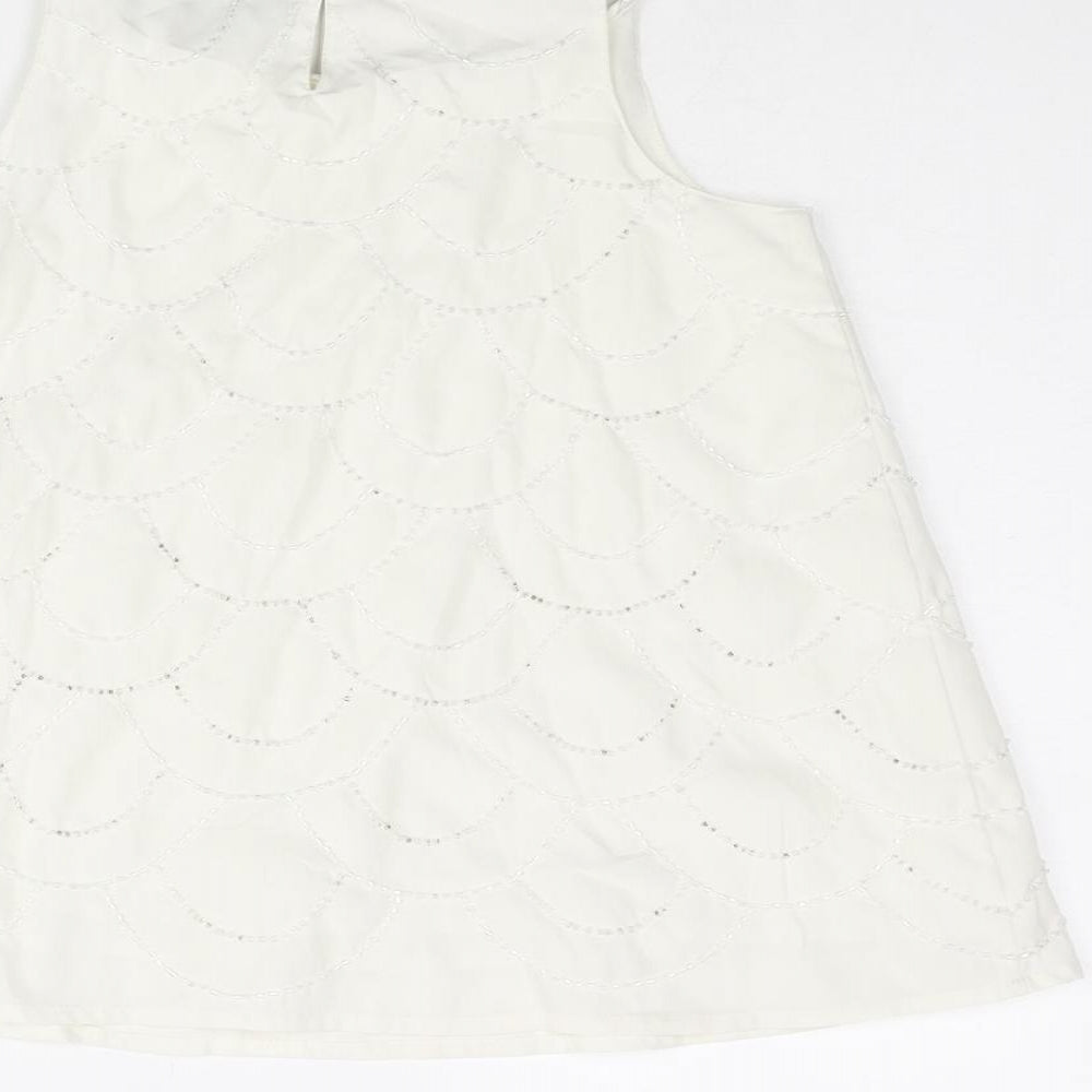 Autograph Girls White Geometric Polyester Camisole Blouse Size 7-8 Years Round Neck Button - Beading