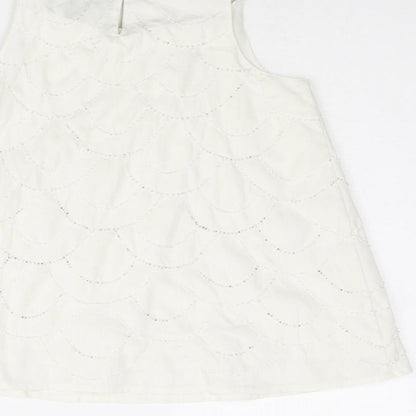 Autograph Girls White Geometric Polyester Camisole Blouse Size 7-8 Years Round Neck Button - Beading