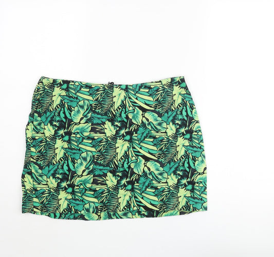 Divided by H&M Womens Green Geometric Cotton Mini Skirt Size 12 Zip - Leaf Pattern