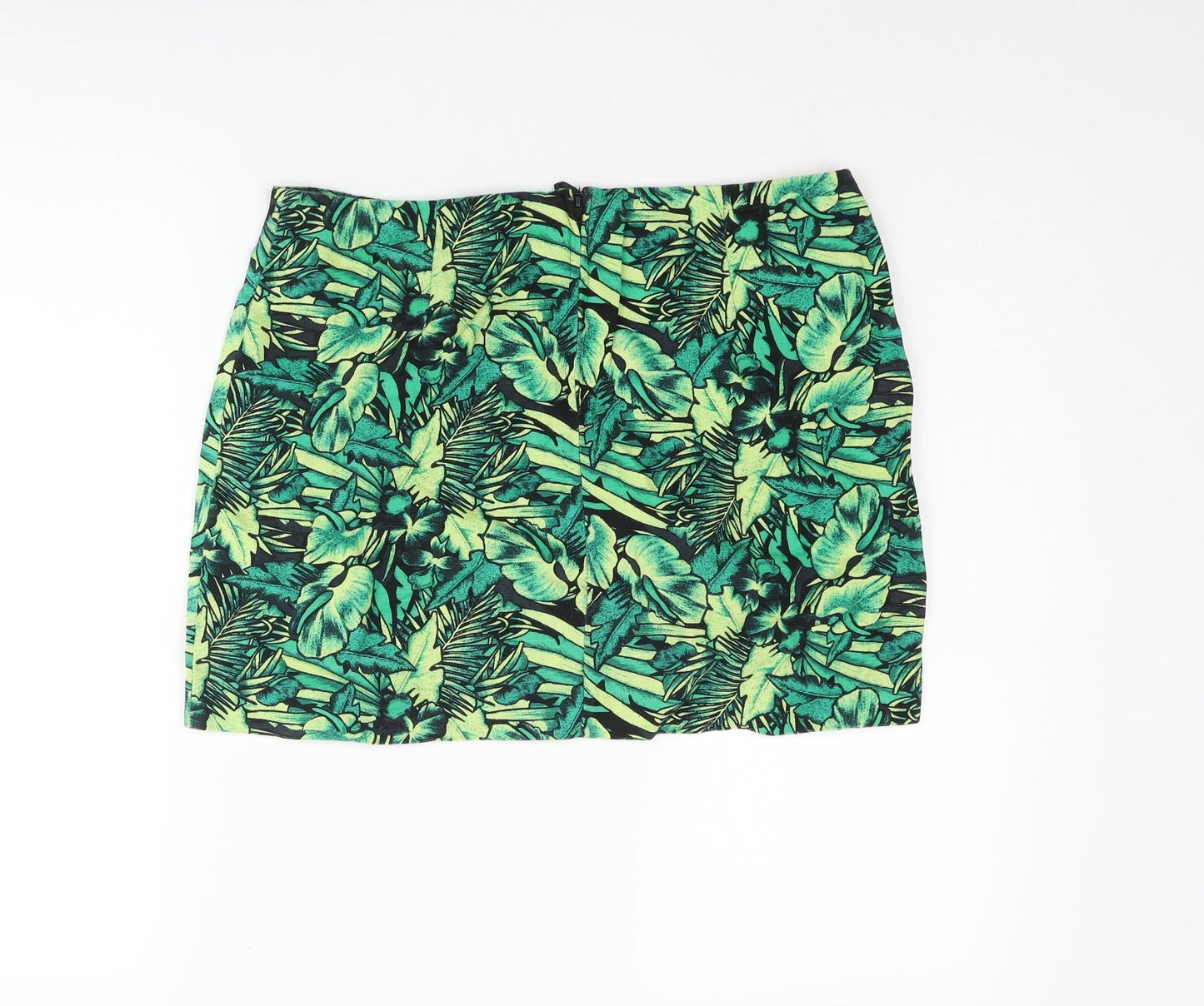 Divided by H&M Womens Green Geometric Cotton Mini Skirt Size 12 Zip - Leaf Pattern