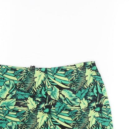 Divided by H&M Womens Green Geometric Cotton Mini Skirt Size 12 Zip - Leaf Pattern