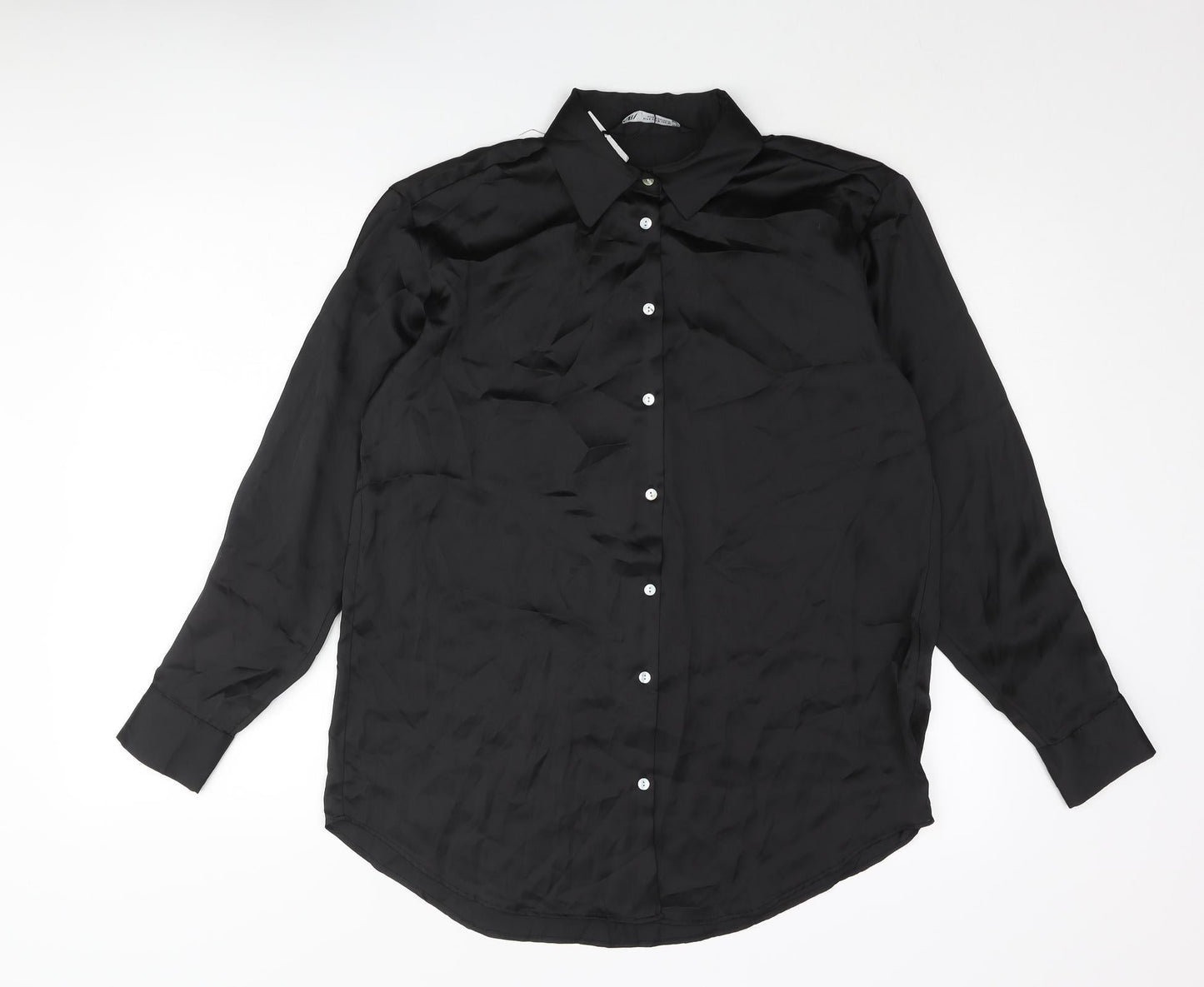 Womens UK Size S Zara Black Basic Button-Up