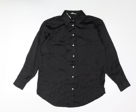 Womens UK Size S Zara Black Basic Button-Up