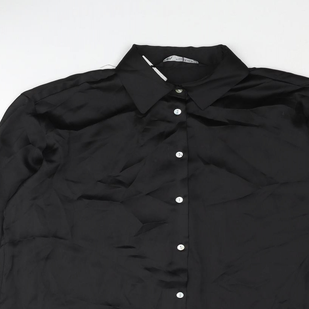 Womens UK Size S Zara Black Basic Button-Up