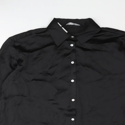 Womens UK Size S Zara Black Basic Button-Up