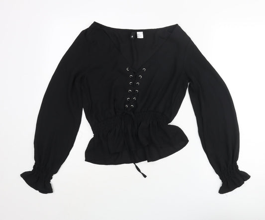 Divided by H&M Womens Black Polyester Basic Blouse Size 6 V-Neck