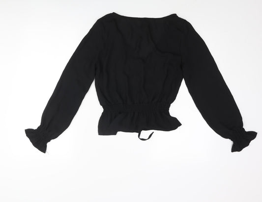 Divided by H&M Womens Black Polyester Basic Blouse Size 6 V-Neck
