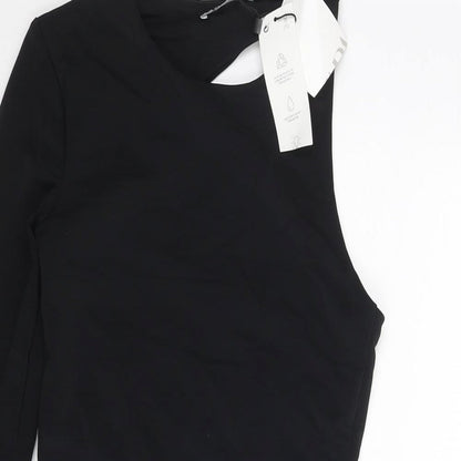 Zara Womens Black Polyamide Bodysuit One-Piece Size S Snap - Back Cut Out