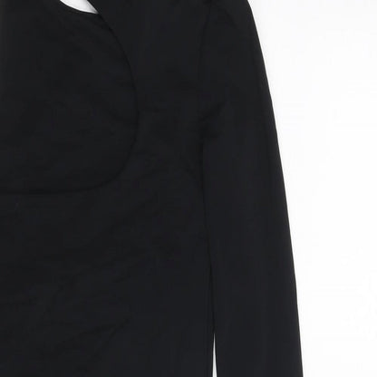 Zara Womens Black Polyamide Bodysuit One-Piece Size S Snap - Back Cut Out