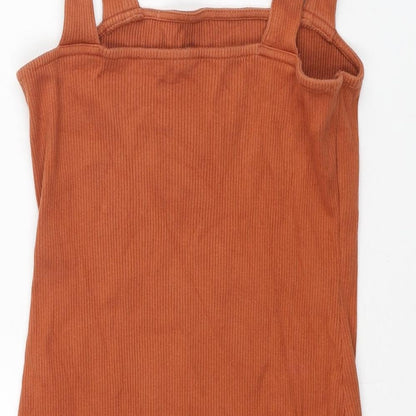 ASOS Womens Brown Cotton Tank Dress Size 10 Square Neck Pullover - Ribbed